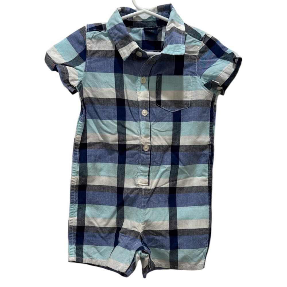 GAP Navy and White Plaid Baby Romper 12-18 months